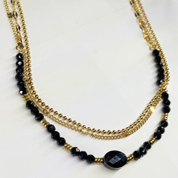 NEW Gold and Onyx 3 Strand Layering Necklace - Picture 5 of 8